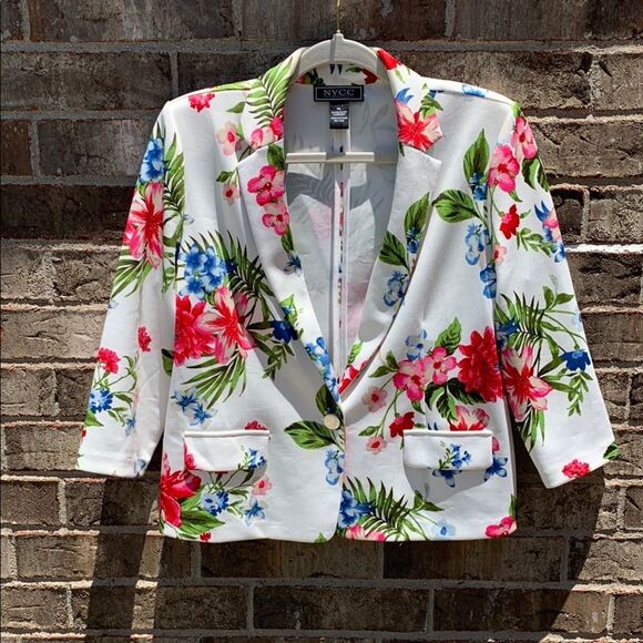 Take 50% OFF- NYCC White and Red Floral Blazer with Tailored Collar, Size-PL - Picture 1 of 6